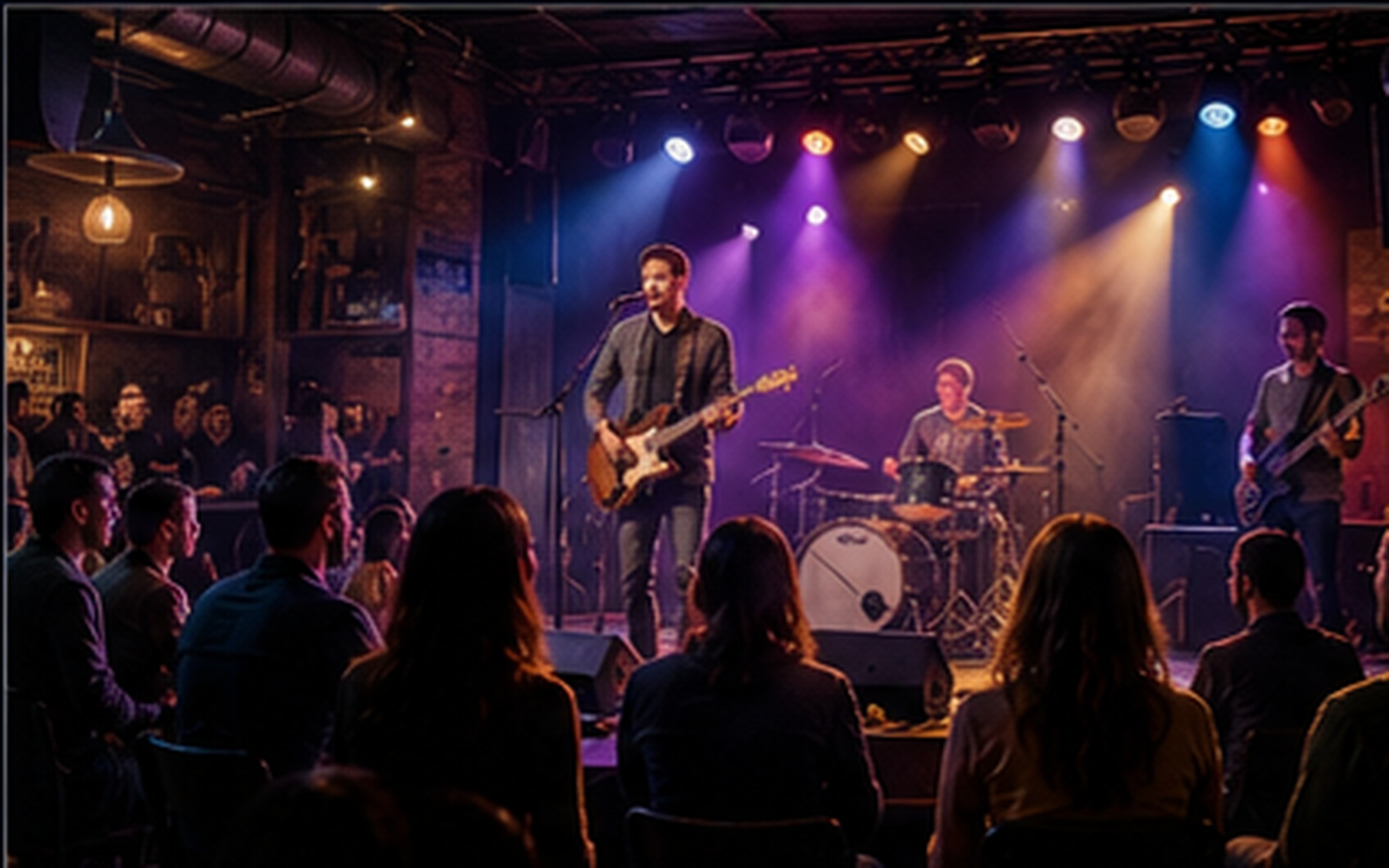 Live entertainment venue with stage lights and audience representing venue review growth
