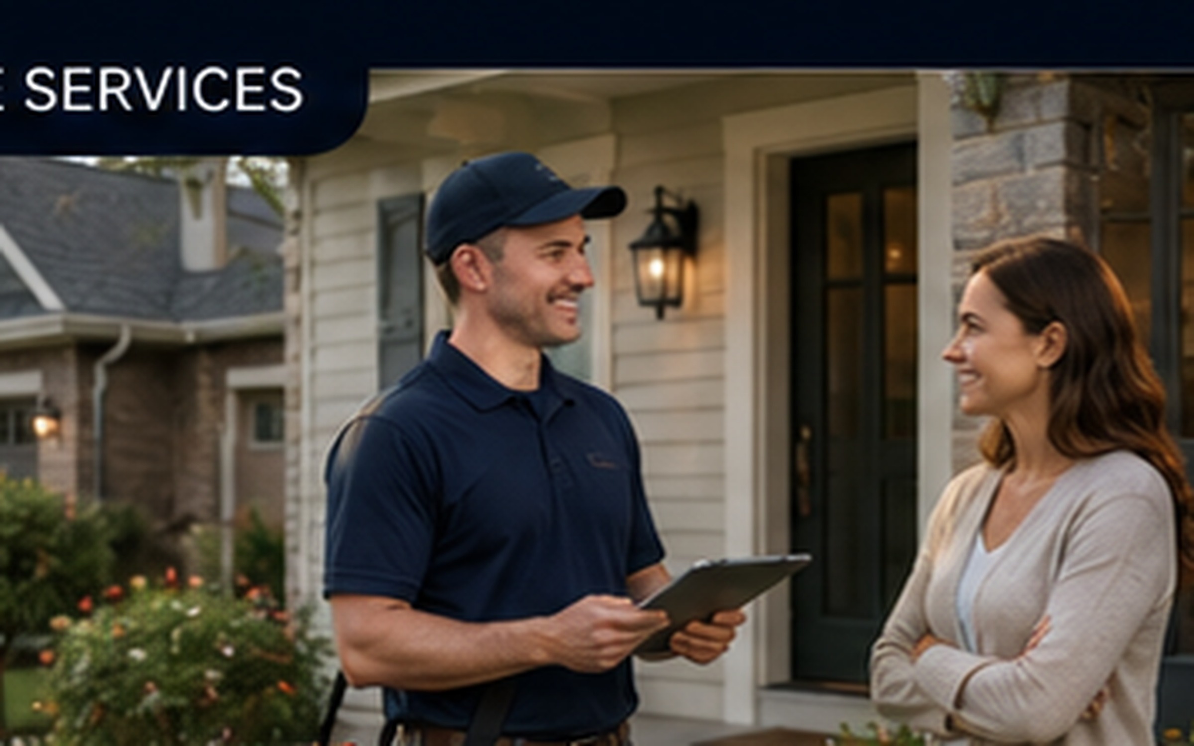 Home service professional with homeowner representing home service review growth